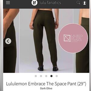 LIKE NEW Size 2 Lululemon Embrace The Space Pant (29")
Dark Olive